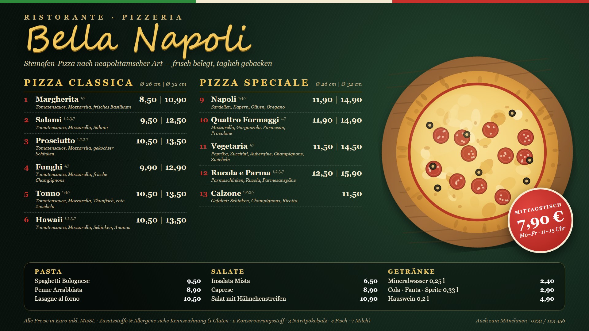 Digitale Speisekarte einer Pizzeria