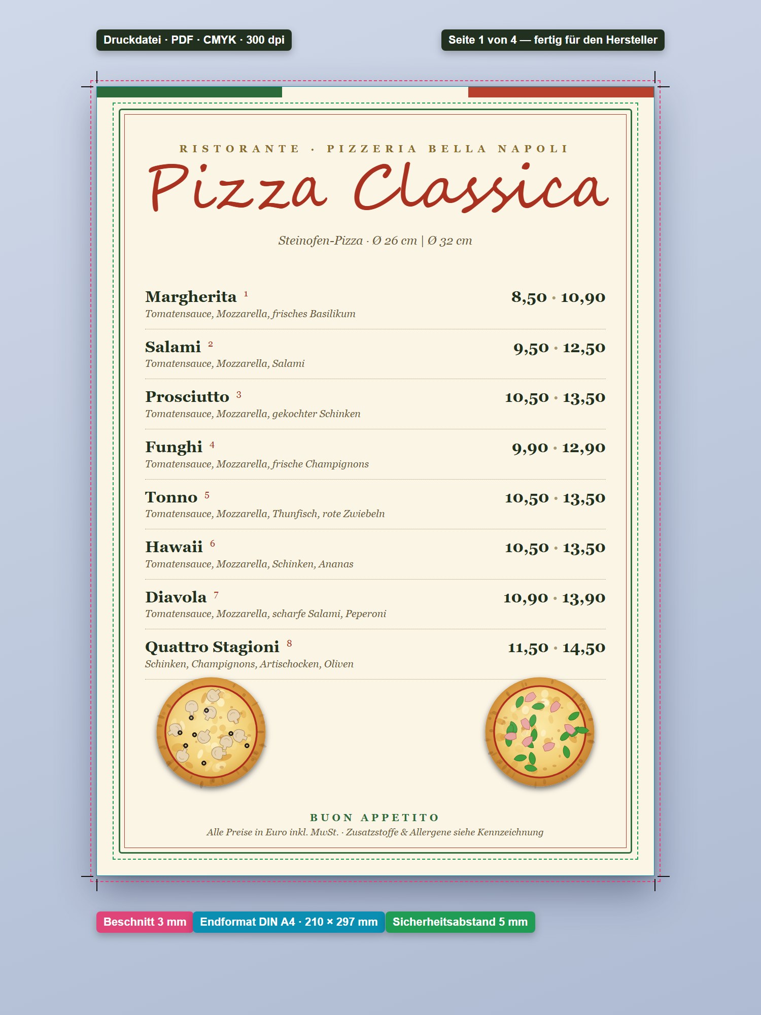 Pizzeria: Druckdatei DIN A4
